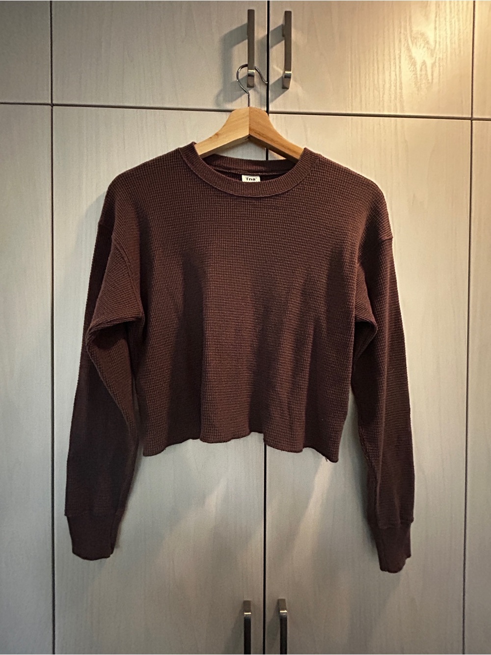 TNA Waffle Knit Cropped Sweater - Brown
